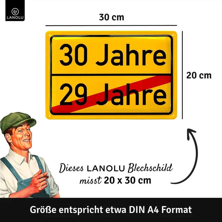 LANOLU Blechschild 30 Jahre Ortsschild - 20x30cm – Metall – Gelb – 20183 – Bild 3