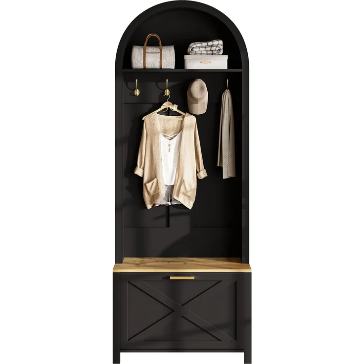 Multifunktionaler Garderobenschrank mit Schuhregal, Ablage & Haken – Hall Tree für Eingangsbereich, langlebiger MDF Korpus, modernes Design, stabile Eisenfüße, praktische Aufbewahrung – Bild 4