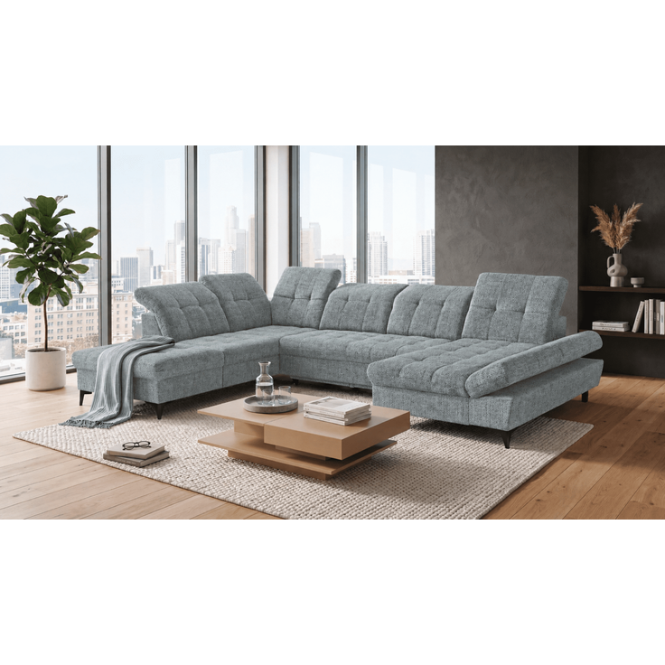 Wohnlandschaft Mercy von ED Exciting Design mit Schlaffunktion und Bettkasten im Glow Flachgewebe