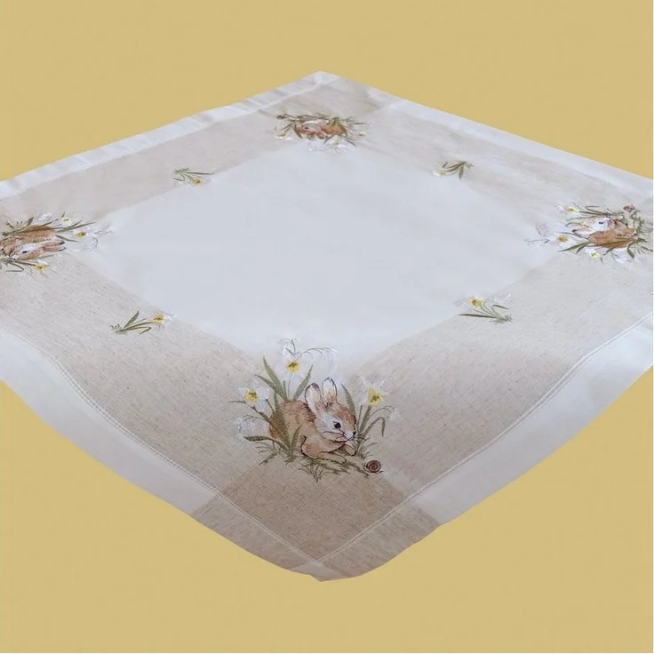 texpot Tischdecke Tischläufer Stickerei Hase ecru Leinenoptik Ostern, bestickt