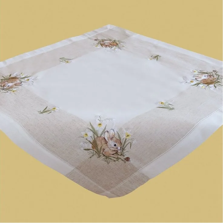 texpot Tischdecke Tischläufer Stickerei Hase ecru Leinenoptik Ostern, bestickt