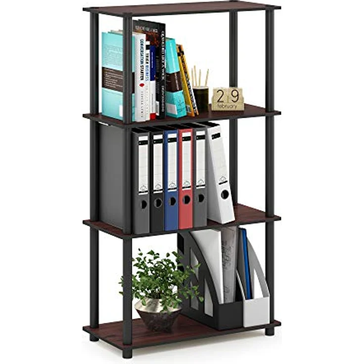 Furinno Regal mit 4 Ablageflächen, holz, Dunkle Kirsche/Schwarz, 29. 46x29. 46x109. 85 cm – Bild 2