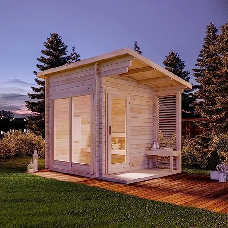 FinnTherm 'Lizzy S' Gartensauna mit 2 Sitzbänken, Holz natur, 265,5 x 228 x 330 cm – Bild 2