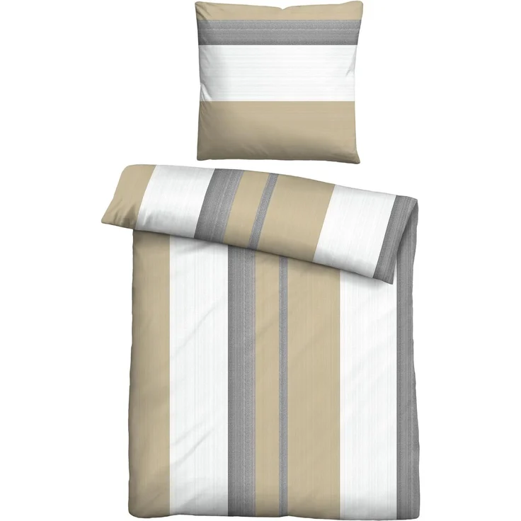 Traumhaft schlafen - Castell - Markenbettwäsche Thermo-Fleece Bettwäsche 0360443 LÄNGSSTREIFEN, kitt, 1x 155x220 cm + 1x 80x80 cm – Bild 1