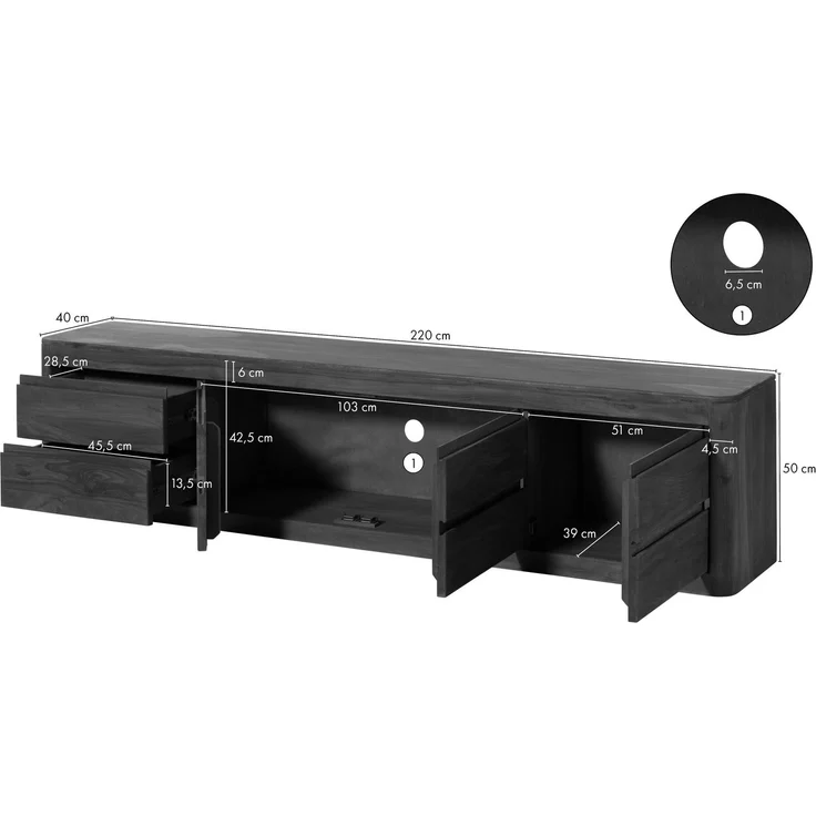 TV-Board Sheesham 220x40x50 walnuss gewachst TORONTO #266 – Bild 8