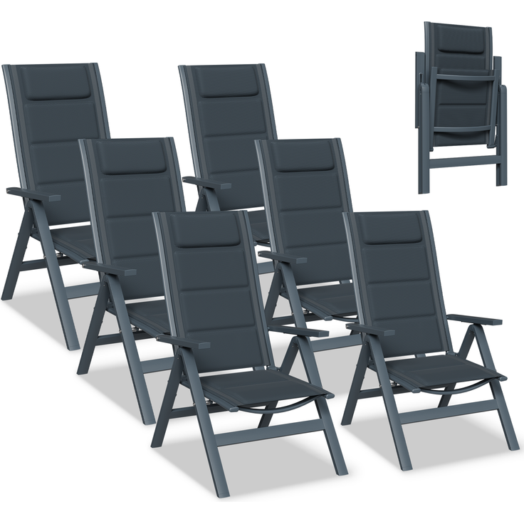 Devoko Klappbarer Gartenstuhl 6er Set, Aluminium, 7-fach verstellbar, max. 160 kg belastbar, wetterfest & ergonomisch, Grau