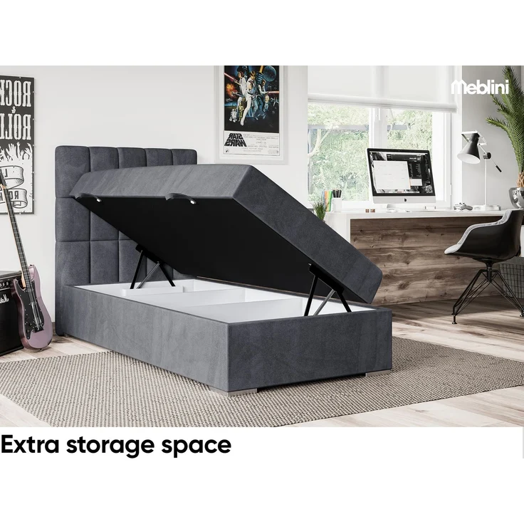 MEBLINI Boxspringbett LUKAS 90x200cm Links - H4/Dunkelgrau Samt - mit Bettkasten - Gepolstert Einzelbett mit Topper & Taschenfederkern-Matratze – Bild 5