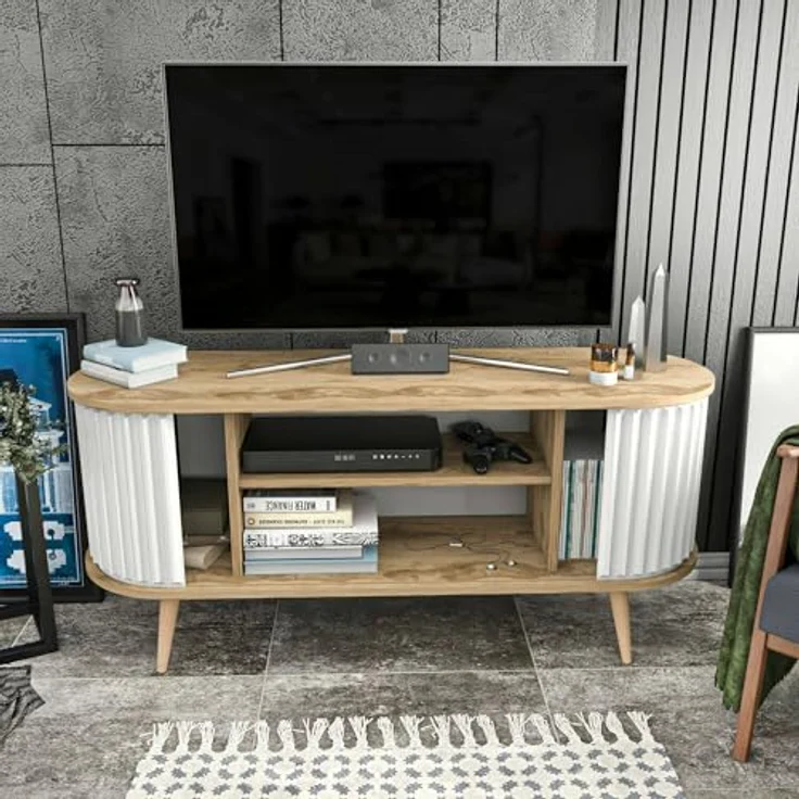 Dmora TV-Schrank Aludra 140 x 43 x 64 cm Braun, 2 Böden, 6 Fächer – Bild 5
