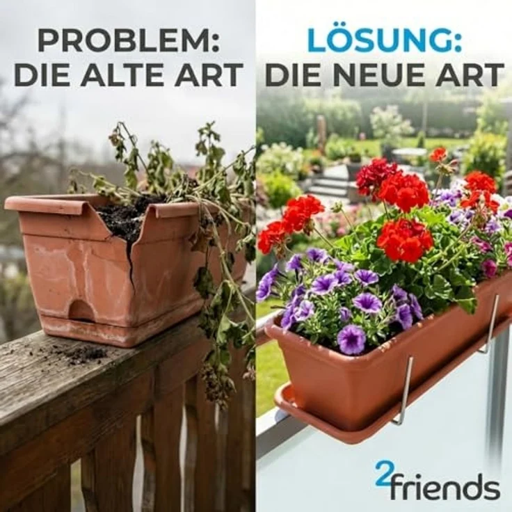 Centi Balkonkasten Blumenkasten Balkon, Balkonkasten, Blumenkasten Fensterbank außen (Set, 4 St, 80 cm, Terracotta, Made in EU), Blumenkasten Untersetzer, Balkonkästen aus Kunststoff – Bild 5