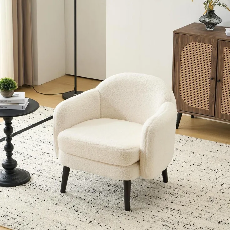Sessel Cocktailsessel Loungesessel Clubsessel 113kg Teddy-stoff Weiß