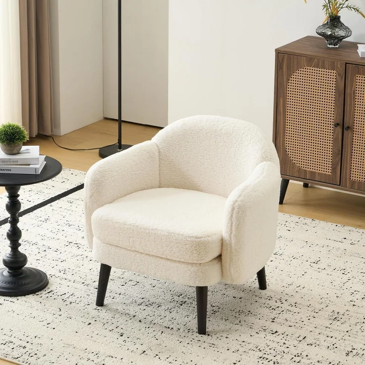 Sessel Cocktailsessel Loungesessel Clubsessel 113kg Teddy-stoff Weiß – Bild 1