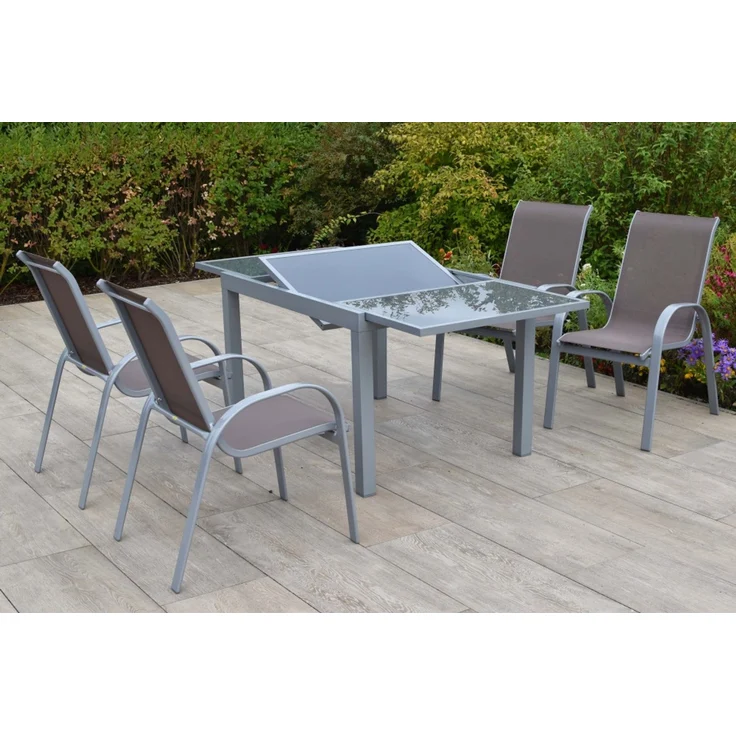 Amalfi Gartenmöbel Set 5tlg, 4 Stapelsessel, Ausziehtisch 160 (220) x 90 cm, Aluminium/Textil – Bild 3