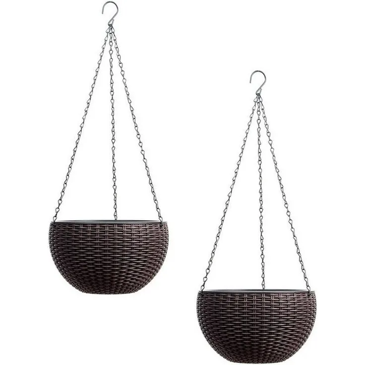 HTI-Living Blumenampel Blumenampel 2er Set Rattanoptik Braun (Set, 2 St, 2 Blumenampeln), Blumentopf hängend Kunststoff