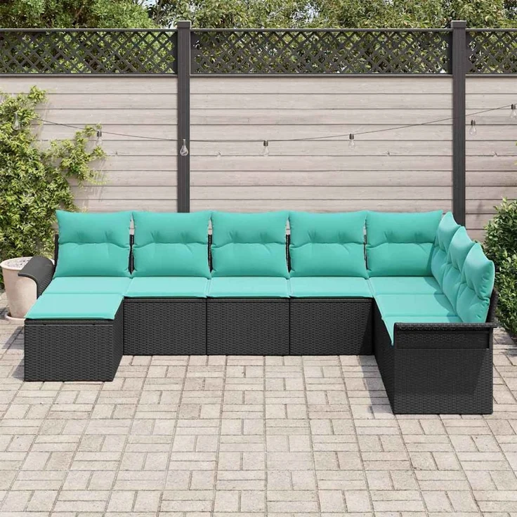 vidaXL Garten-Sofa-Set mit Kissen 8 pcs Schwarz Poly Rattan 3354155 – Bild 3