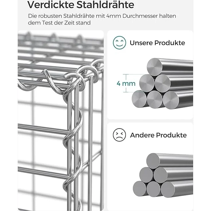 SONGMICS GabioneGabionenkorb,100 x 50 x 30 cm, 4er Set, Metall-Steinkorb mit 5 x 10 cm Maschenweite für Mauersteine, verzinkt, Steingabione Mauer, silber GGB453 – Bild 2