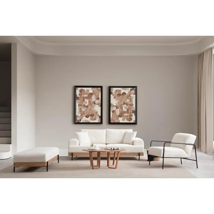 Atelier Del Sofa Stylish Pouffe with Beech Wood Frame, 158 x 68 x 38 cm, Soft Grey Foam & Portable Back Cushion, Metal Legs, Dry-Cleanable Fabric, Modern White Design – Bild 2