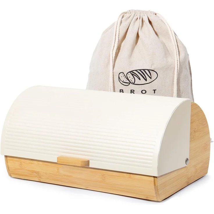 Zedelmaier Brotkasten Brotaufbewahrungsbox aus Metall Holz groß, (Set, 1 x Brotkasten), Brotkorb mit Deckel und Brotbeutel – Bild 5