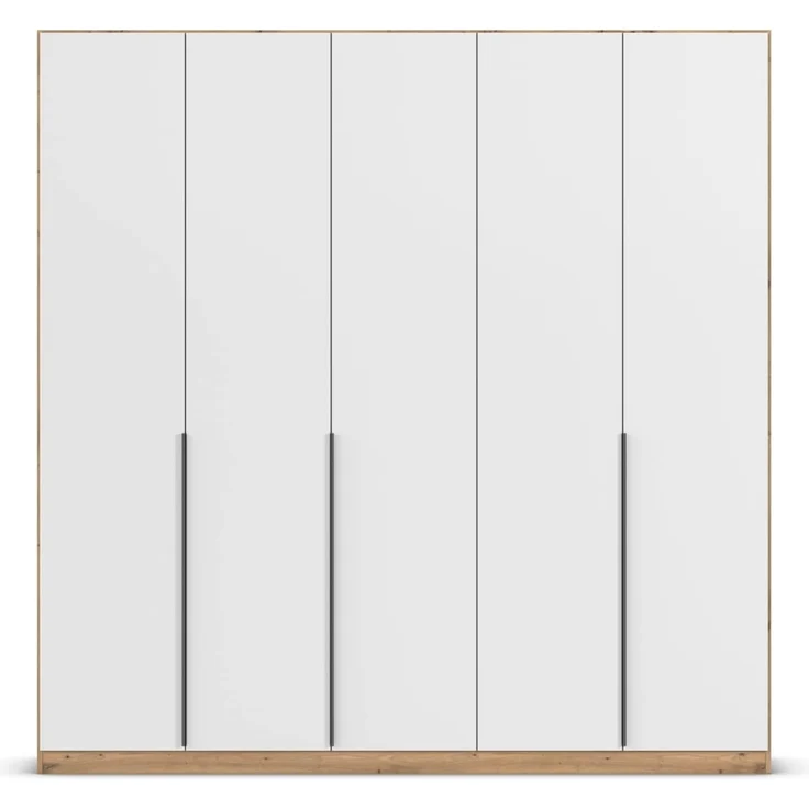Rauch Möbel Alabama, Kleiderschrank, Garderobenschrank, 5-türig, Zubehör Basic, 3 Kleiderstangen, 6 Einlegeböden, Farbe Weiß/Eiche Artisan, Holz, Griff Grau metallic, 226 x 229 x 54 cm – Bild 8