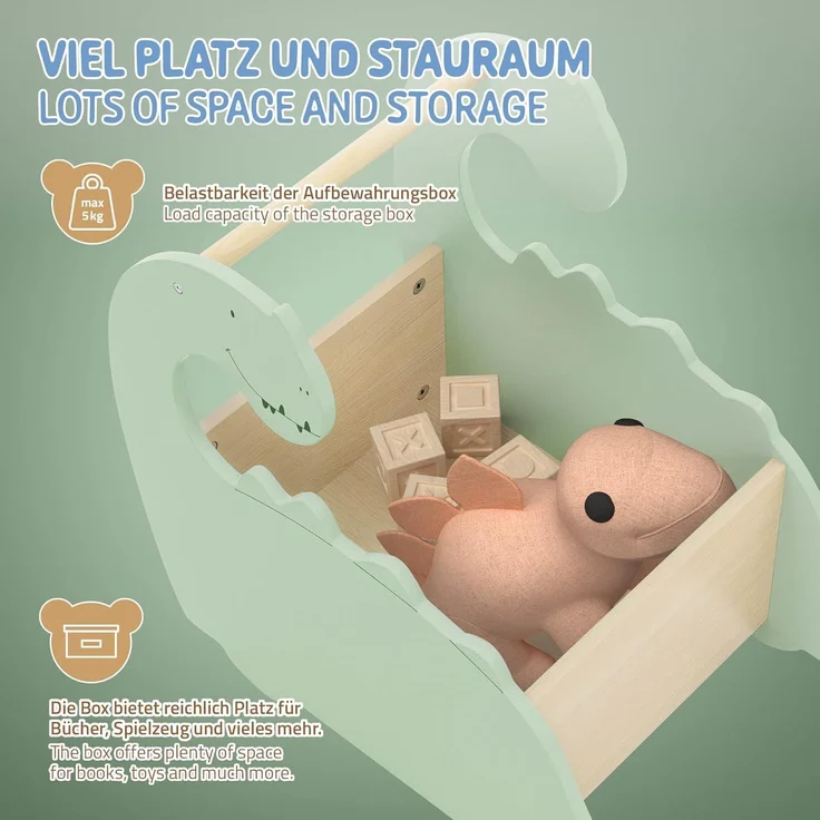 Joyz Spielzeugtruhe Kinderregal Kindermöbel Kinderzimmerregal Spielzeug Spielzimmer Möbel, Dino Spielzeugkiste mit 4 Rollen ideal als Lauflernwagen MDF / Kiefe – Bild 4
