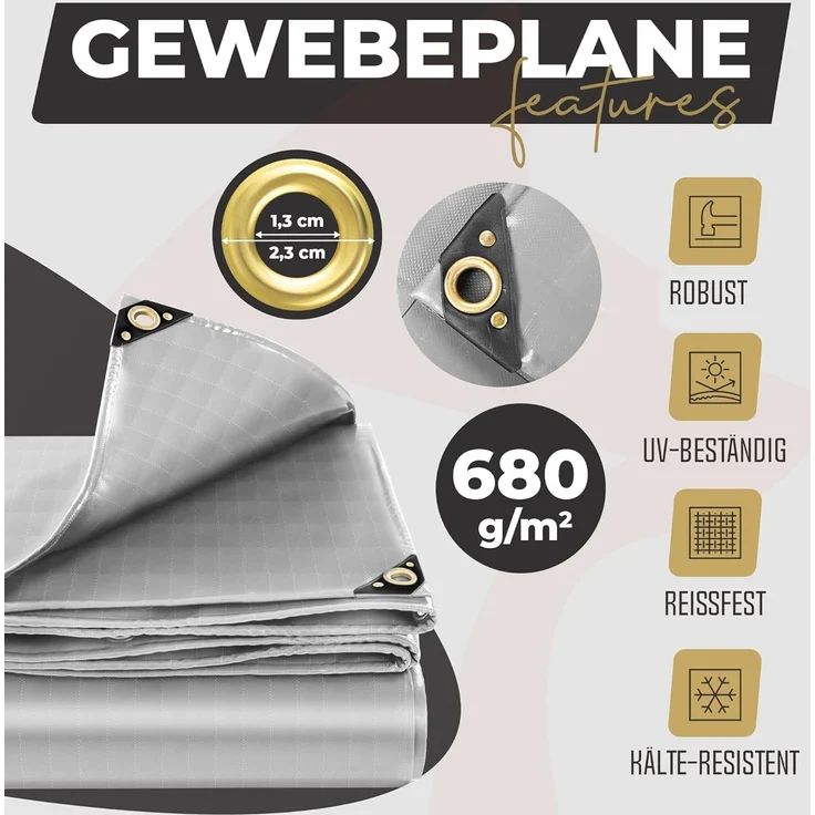 ROTFUCHS Premium Abdeckplane mit Ösen, 700 g/m² PVC RipStop-Gewebe Reißfest & Wasserdicht | Universell für Pool, LKW, Holz Gartenmöbel | Abdeckung, Schutzplane, Gewebeplane, Grau, 300x600 cm – Bild 2