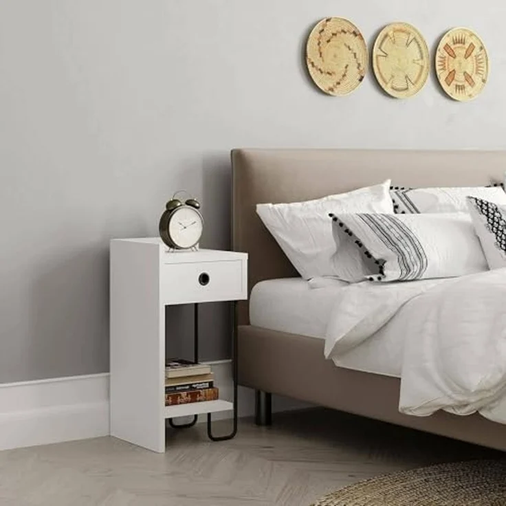 Dmora Nachttisch Quilla 32 x 30 x 61 cm Weiß 1 Schublade 2 Böden – Bild 1