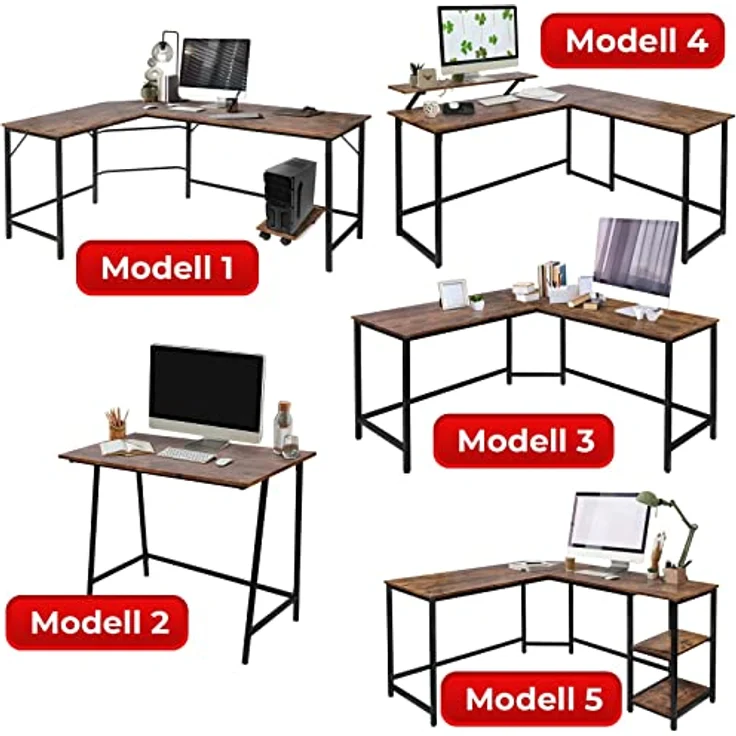 VENDOMNIA Schreibtisch industrial Design, aus Metall (Ablage oder Monitorständer, Schwarz Braun, Modellwahl, Eckscreibtisch, Computertisch, Bürotisch, L Form Arbeitstisch), Vintage Retro Laptop und PC Tisch – Bild 5