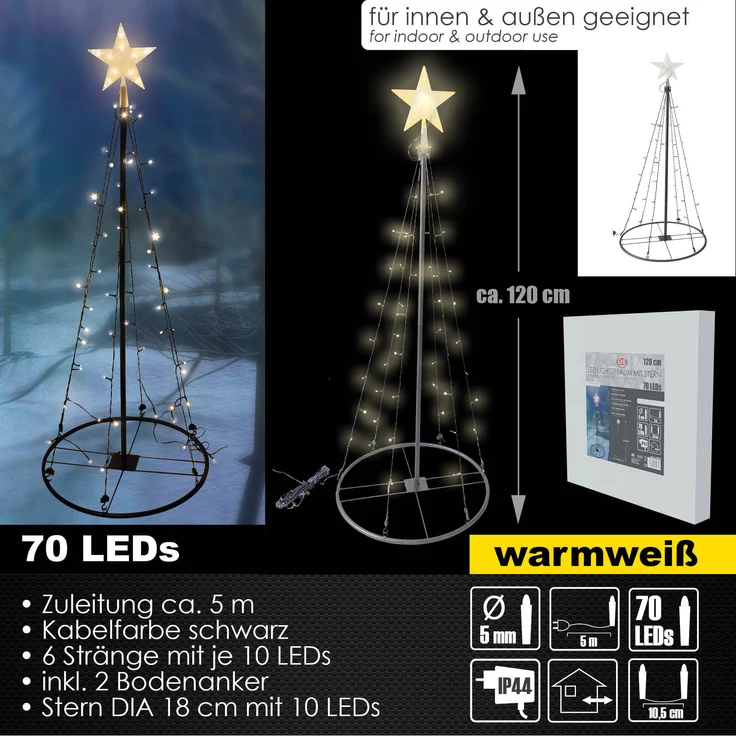 120 cm LED Lichterbaum mit Stern Tannenbaum Dekobaum Leuchtbaum Outdoor Indoor