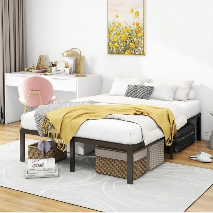 CHICFURN Metallbett 120x200 cm aus Metall mit Stauraum und geräuschdämpfenden Kappen Schwarz – Bild 2