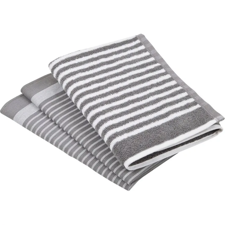 ROSS Geschirrtuch Exclusiv, (Set, 3-tlg), 1x Küchen-Frottiertuch 50x50 cm Streifen u. 2x Geschirrtücher 50x70 cm