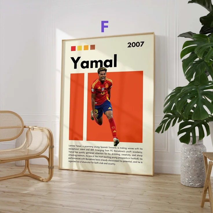 Fußball Stars Poster · Mbappé Neymar Messi Hakimi Haaland Yamal · Sport Wanddeko · Print ohne Rahmen - F / 40 x 50 cm