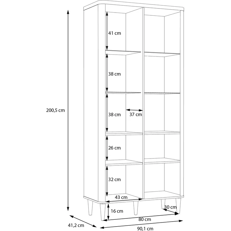 Forte LACETTI Vitrine 90, moderne Wohnzimmervitrine mit Skandi Lamellen Design, 2-türig, Holzwerkstoff, Kaschmir | Beige mit Valencia Eiche Holzdekor, 90,1 cm breit x 200,5 cm hoch x 41,2 cm tief – Bild 7