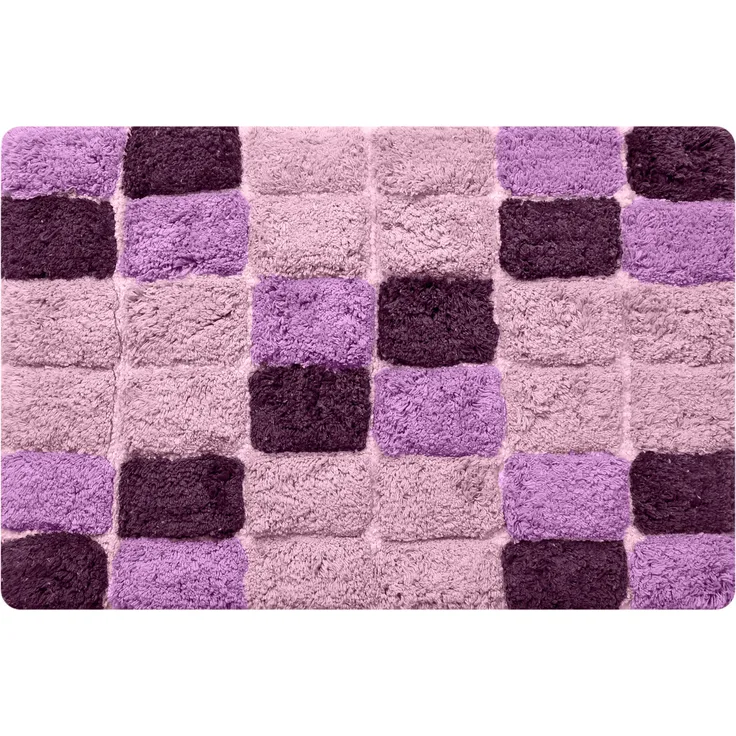 MSV Badteppich Badvorleger Mosaik Duschvorleger Hochflor Badematte 40x60 cm – Lila