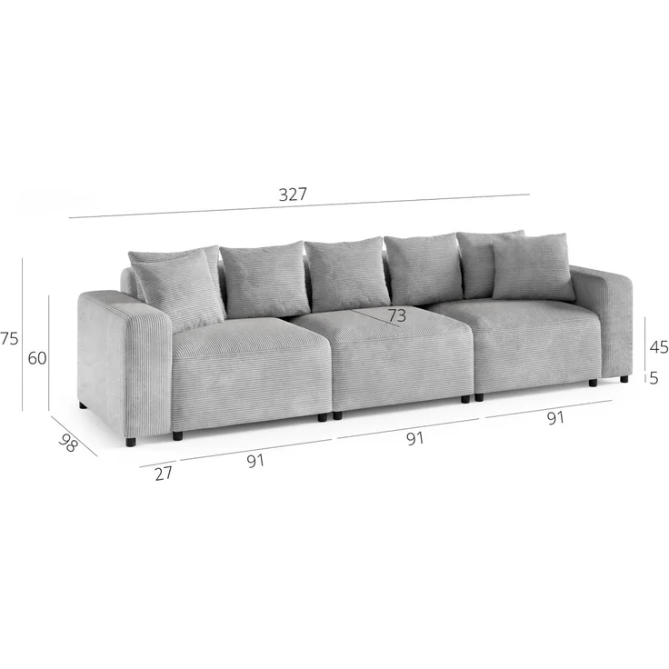 Sofaset Designersofas MEGAN 3-2-1 in Stoff Salvador Hellgrau – Bild 4