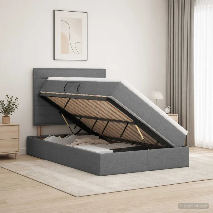 vidaXL LED-Speicherbett mit Matratze Dunkelgrau 120 x 200 cm Stoff 3459874 – Bild 1