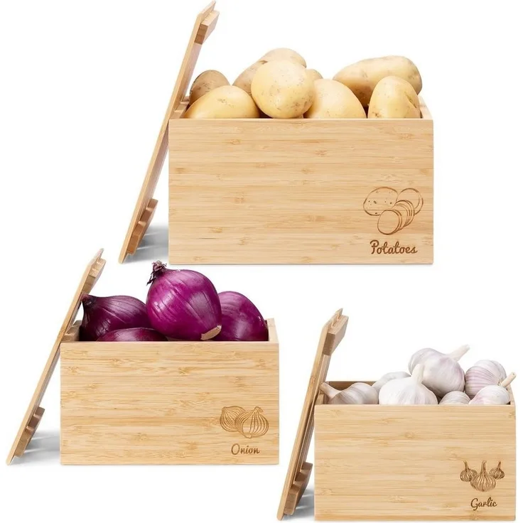 Navaris Aufbewahrungsbox 3x Behälter für Lebensmittel - stapelbare Bambus Kisten - Box Set (1 St)