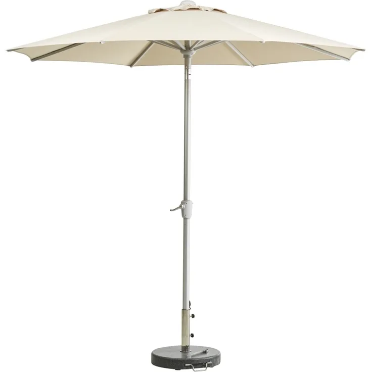 Sonnenschirm Abriola aus Aluminium und Polyester, neigbar, rund, Champagne, Ø 270 cm