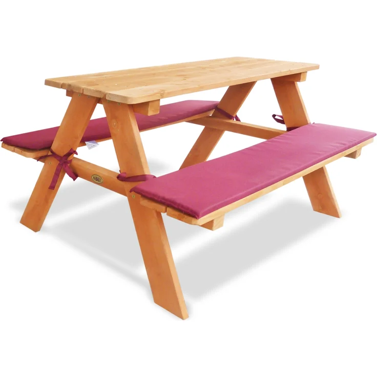 HABAU Kinderpicknickbank aus Holz mit Polster, Braun, 89 x 79 x 50 cm – Bild 1