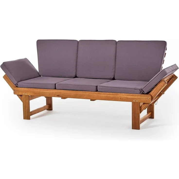 Wohnando Sitzbank Gartenbank "Monte" 202x 67x87cm (BxTxH), massives Akazienholz, FSC (1-St), braun, graue Sitzauflage, ausklappbarer Tisch, umklappbare Seitenteile – Bild 4