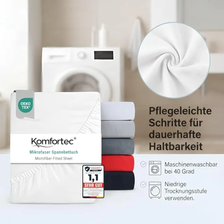 Komfortec Mikrofaser Spannbettlaken 200x200 cm – Weiches Spannbetttuch mit Rundumgummi – Fitted Sheet für Matratzen bis 30 cm – Weiß – Oeko-Tex – Pflegeleicht & Hautfreundlich – 90g/m² – Bild 8