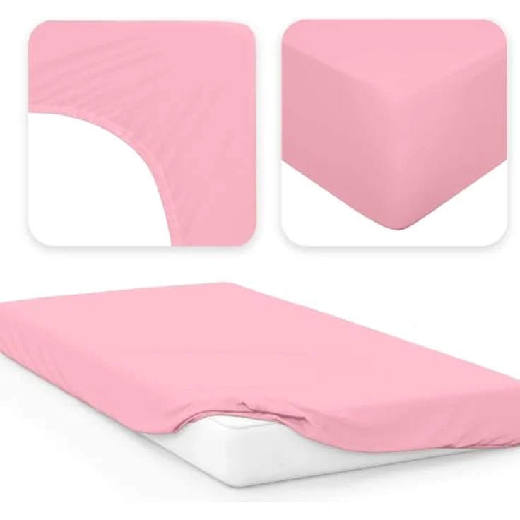Jacobson Jersey Spannbettlaken Spannbetttuch Baumwolle Bettlaken (XL 120x200-130x220 cm, Rosa) – Bild 4