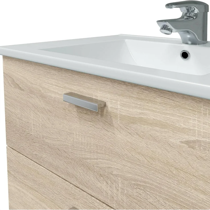 Dmora - Badezimmermöbel Denison, Badezimmerschrank, Mehrzweckschrank, Hängeschrank mit Spiegel, 70x45 h50 cm, Eiche – Bild 6