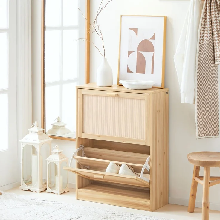 SoBuy FSR160-N Schuhschrank, MDF, Papierfurnier, Naturfarben, 24 x 118,01 x 59,99 cm – Bild 10