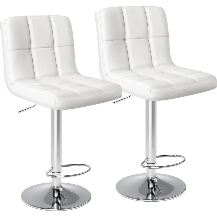 Sweetcrispy Barhocker 2er Set,PU-Leder Gepolsterter Barstuhl,Bistrohocker mit Lehne Fußstütze,360°Höhenverstellbar Drehbar Küchenhocker Designer Hocker,Tresenhocker für Bar,Weiß