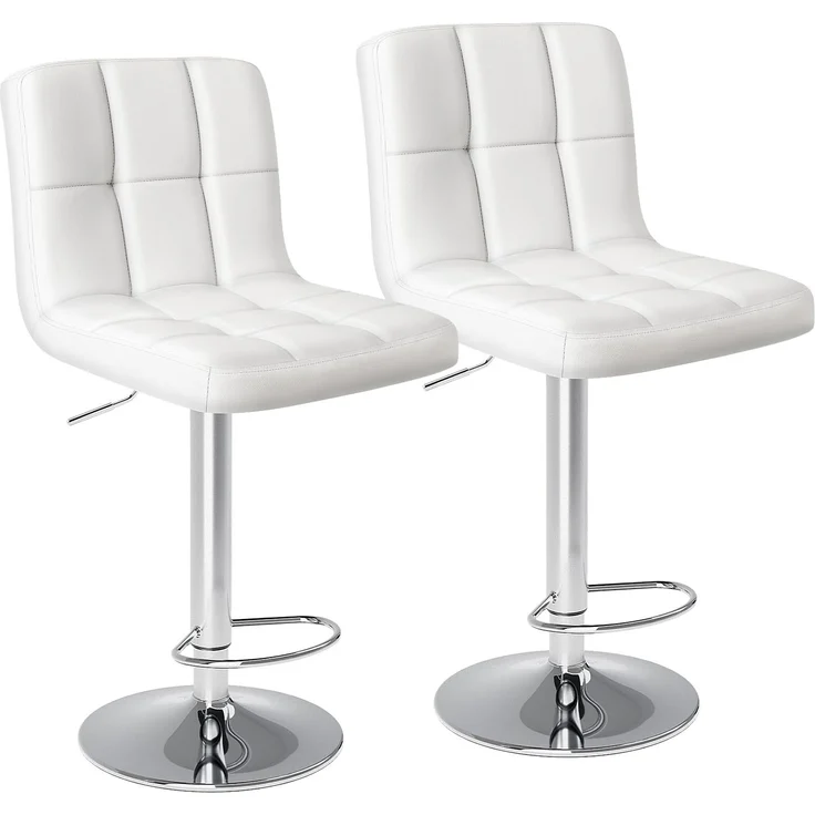 Sweetcrispy Barhocker 2er Set,PU-Leder Gepolsterter Barstuhl,Bistrohocker mit Lehne Fußstütze,360°Höhenverstellbar Drehbar Küchenhocker Designer Hocker,Tresenhocker für Bar,Weiß