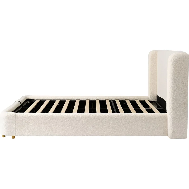 Polsterbett mit Liegefläche 140×200 cm, hydraulischem Bettkasten und abgerundeten Ecken, Beige, ohne Matratze – Bild 9