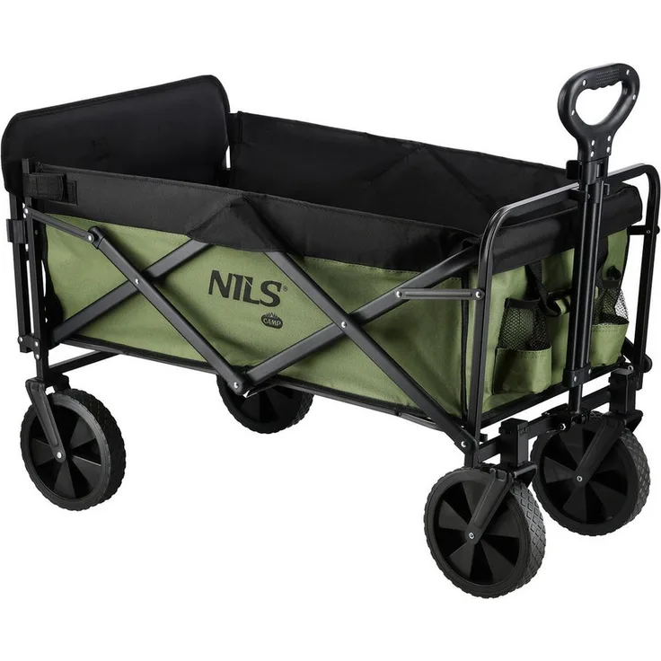 NILS CAMP Bollerwagen, faltbarer Handwagen mit klappbarem Heck, 150 Liter Fassungsvermögen, grün