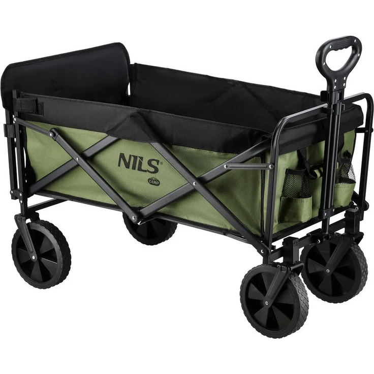 NILS CAMP Bollerwagen, faltbarer Handwagen mit klappbarem Heck, 150 Liter Fassungsvermögen, grün