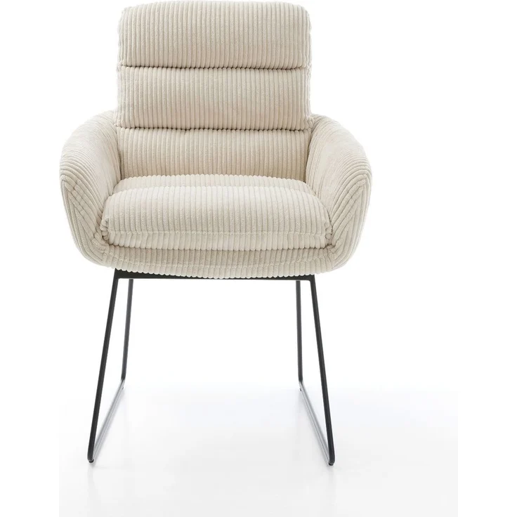 Esszimmerstuhl Abelia-Flex mit Armlehnen Cord Beige Kufengestell Schwarz – Bild 2
