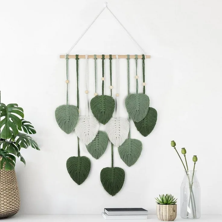 Blusmart Wandteppich Gewebter, handgefertigter Wandteppich, Höhe: 90 mm, Wandbehang mit Blattmotiv aus Baumwollseil
