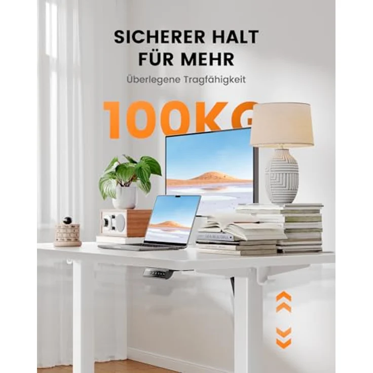 ErGear Höhenverstellbarer Schreibtisch-140x80 cm,100 KG Tragkraft Elektrischer Schreibtisch mit Fortgeschrittenem Bürstenlosem Motor, Leise Funktion, Robuster Metallrahmen, Vierteilige Tischplatte – Bild 3
